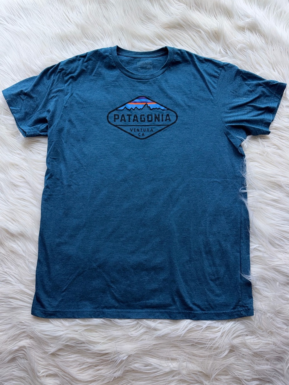 Patagonia XL Ventura CA Blue Graphic Logo Slim Fit Short Sleeve Tee